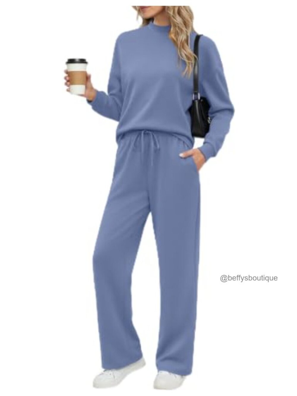 Ekouaer Two Piece Lounge Set Mock Neck Top Wide Leg Pants